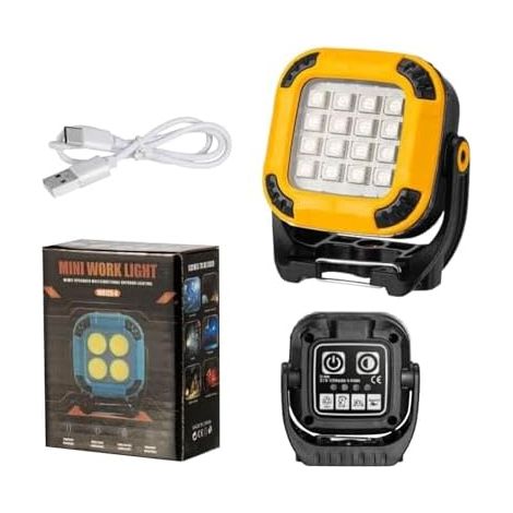 Lampe de travail rechargeable, lampe de travail magnétique compacte à piles - Outil portable et polyvalent pour le camping, les réparations et la sécurité sur les chantiers de voyage (1/5)
