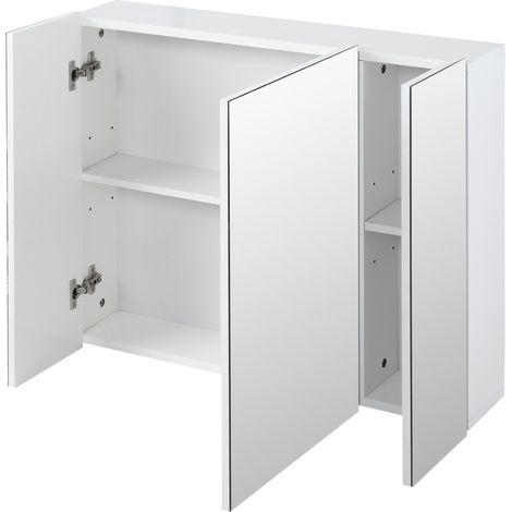 Armoire salle de bain blanche 3 portes miroir, étagères ajustables, 70x15x60 cm (1/5)
