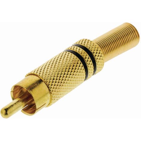 Connecteur rca droit male plaque or a souder diametre dentree du cable 70 mm metal or noir 10 pcs sachet en plastique (1/5)