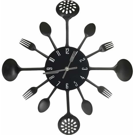 vidaXL Reloj de pared diseño cuchara y tenedor negro 40 cm aluminio (1/2)