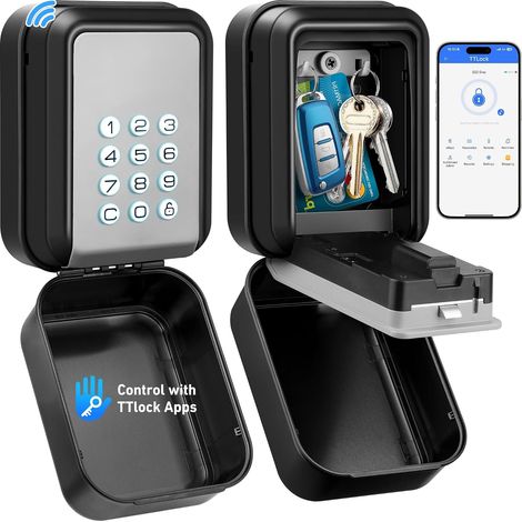 1 Boîte à Clés Connectée Bluetooth,IP65 Étanche,Code Rétroéclairé,Multiple Utilisateurs,Extérieur (1/5)