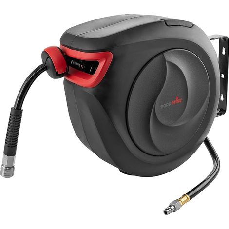 Enrouleur de tuyau d'air comprimé (tuyau: 15m + 1m, diamètre intérieur 3/8" (9,5x15mm)), raccord en laiton 1/4" BSPT, Devidoir de tuyau d'air avec rembobinage automatique (1/5)