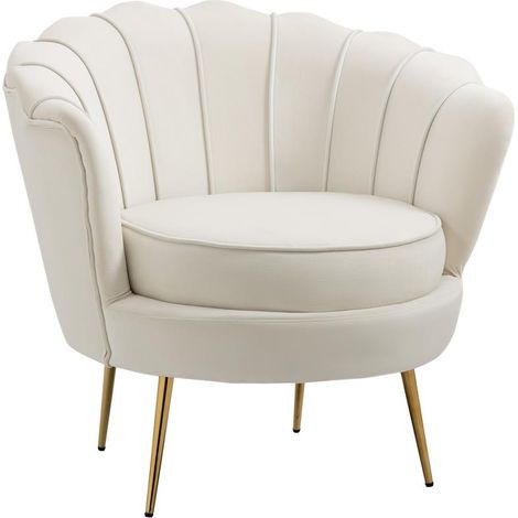 POLTRONA DI DESIGN STILE VINTAGE IMBOTTITA IN VELLUTO. 79X77X77CM. CREMA (1/5)