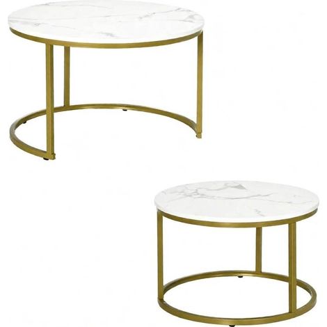 CHICFURN Tavolino basso impilabile 74 x 46,3 cm bianco e dorato, set da 2 per piccoli spazi (1/5)