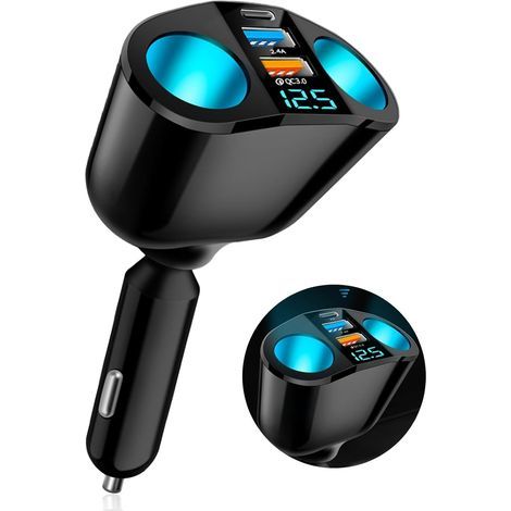 5-in-1 Kfz-Zigarettenanzünder-Ladegerät, zwei 120-W-Steckdosen, USB QC3.0- und PD-Anschlüsse, GPS-Halterung für Auto und LKW (1/5)