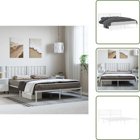 The Living Store Bettgestell mit Kopfteil Metall Weiß 193x203 cm - Metallbett (1/5)