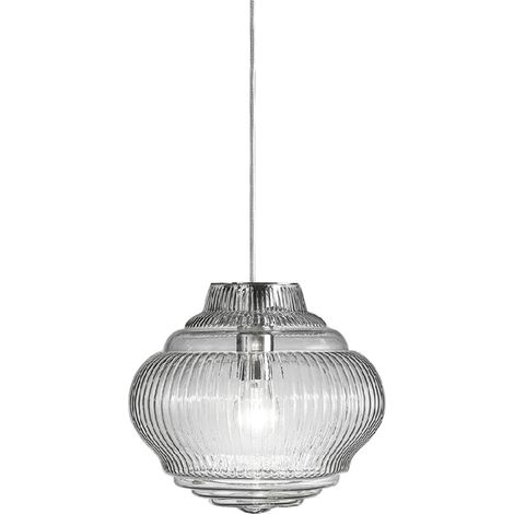 Bonnie Suspension En Verre Soufflé Transparent Avec Traitement Rigadin, Structure En Métal Gris, Hauteur 313 Cm, Douille E27, Idéale Pour L'Intérieur (1/5)