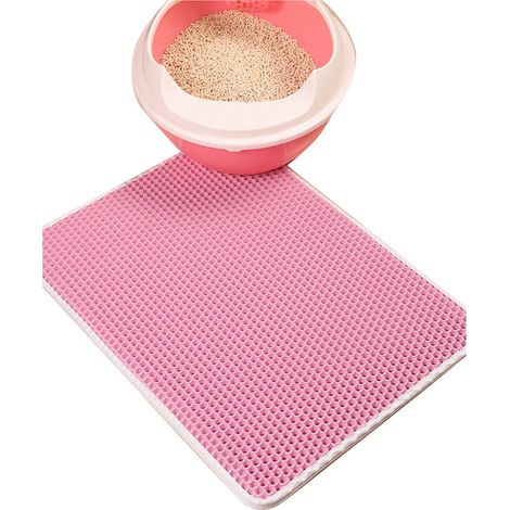 Tapis de litière pour chat Double couche imperméable antidérapant facile à nettoyer piège à chat 40x50cm rose (1/5)