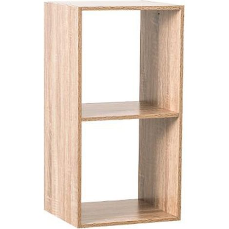 Pegane – Étagère 2 cases en panneaux de particules chêne naturel – Dimensions L.34.4 x P.32 x H.67.6 cm – Montage facile soi-même