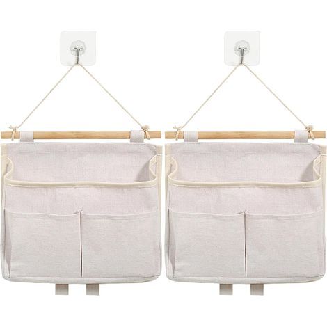 2 Pièces Sac de Rangement Suspendu, Organisateur Mural Suspendu avec Poche, avec Crochets Mural Suspendu Rangement, Pliable Mural pour Chambre, Coucher Salle, Bain, Bureau, Cuisine (Beige) (1/5)