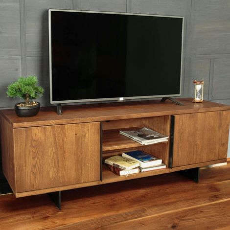 Meuble TV bois 2 portes 150 cm OKA (1/5)