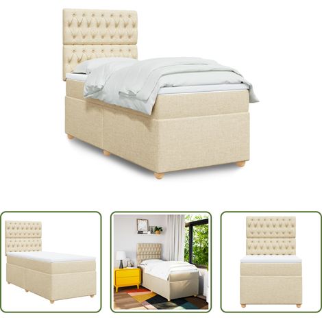 vidaXL Matelas à ressorts ensachés - Sommier à lattes de lit avec matelas Crème 100x200 cm Tissu (1/5)