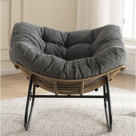 Chaise berçante 102x98x77 cm en chenille et métal gris, assise confortable pour salon – MEUBLIV (1/4)