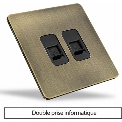 Prise murale type 86 double prise informatique panneau acier inoxydable bronze brossé 9,5 × 9,5 × 4,8 cm – Livraison gratuite