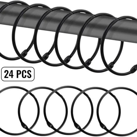Rideaux et supports de rideauxAnneaux de rideau de douche, métal résistant à la corrosion, diamètre intérieur 50 mm, noir, lot de 24. (1/5)