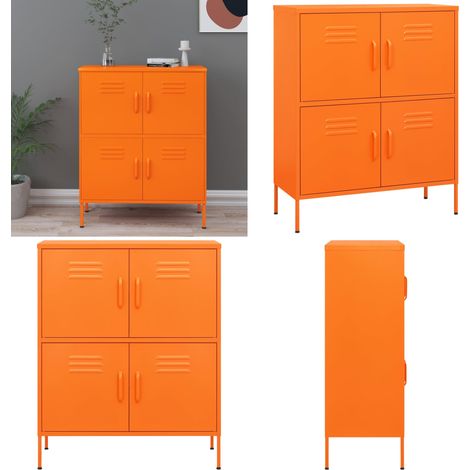 Armoire de rangement Orange 80x35x101,5 cm Acier - Armoire De Rangement - Meuble De Rangement - Armoire Métallique - Rangement Salle De Séjour - Organisation Maison - Home & Living (1/5)