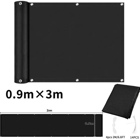 (Noir 90x300CM) Tissu pare-soleil imperméable avec œillets, pour balcon extérieur, terrasse, écran d'intimité de jardin. (1/5)