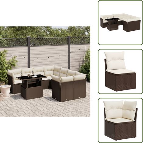 Salon de jardin avec coussins 9 pcs marron résine tressée - Ensemble Salon De Jardin - Meuble Extérieur - Table Extensible - Chaise Pliante - Canapé D'extérieur