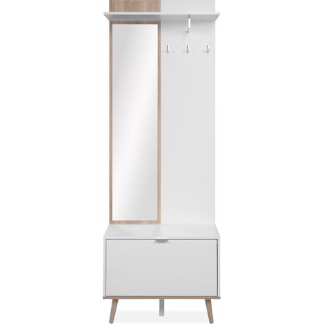Armadio con specchio e ripiani decorati in rovere sonoma e bianco H200 cm - BERGEN