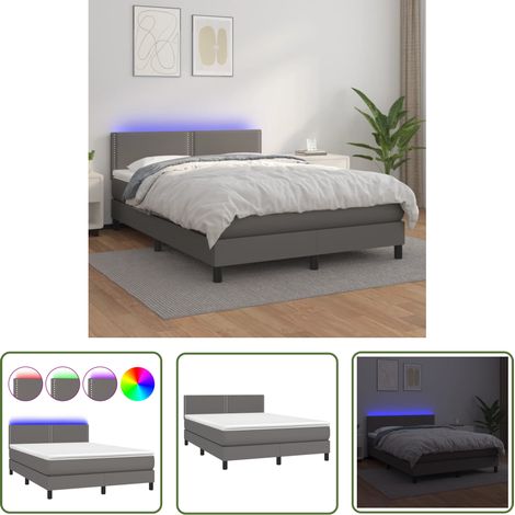 The Living Store Boxspringbett mit Matratze & LED Grau 140x200 cm Kunstleder - Boxspringbett - Doppelbett - Bettenrahmen - Lederbettwäsche - Luxusbett (1/5)