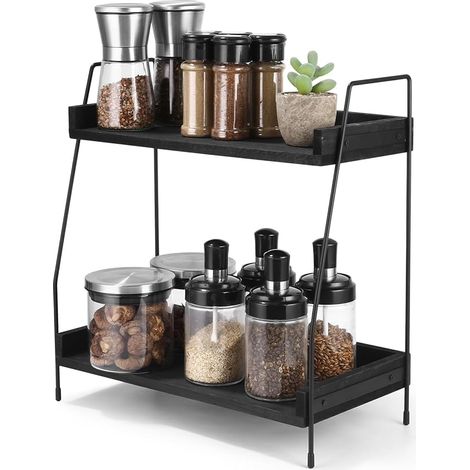 2-stöckiger Holz-Küchenarbeitsplatz-Organizer, 2-stöckiger Kaffee-Bar-Organizer aus Holz, Gewürz-Aufbewahrungsbox für Küche, Zuhause, Büro (1/5)