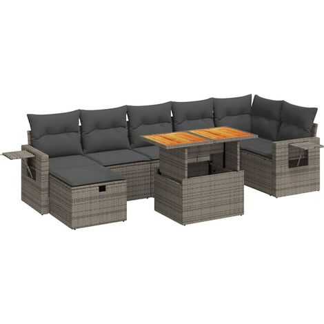 Set Divano Giardino 5 pz con Cuscini Grigio Polyrattan Acacia vidaXL (1/5)
