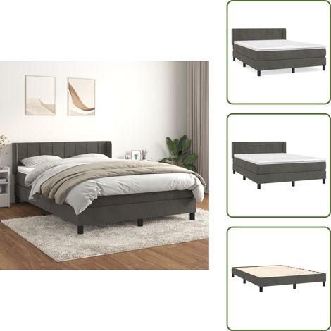 The Living Store Giroletto a Molle con Materasso Grigio Scuro 140x190 cm Velluto - Materasso a molle insacchettato