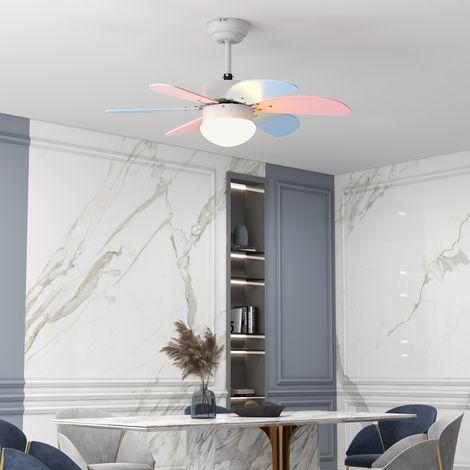 Ventilatore da soffitto con luce 34W Ø82,5 cm Motore DC con 6 pale reversibili Telecomando e timer Multicolore (1/5)