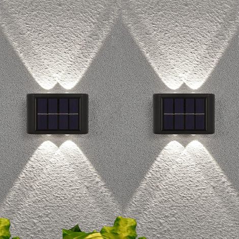 Lampe Solaire Murale Extérieur - LED Lèche-mur éclairage d'escalier Jardin Projecteur Up/Down Lumière Étanche 2 Pack 4 blanche (1/5)