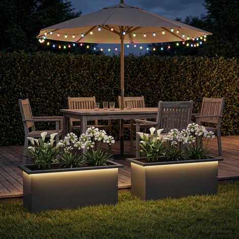 vidaXL Jardinera para jardín con luces LED 2 uds. Antracita (1/5)