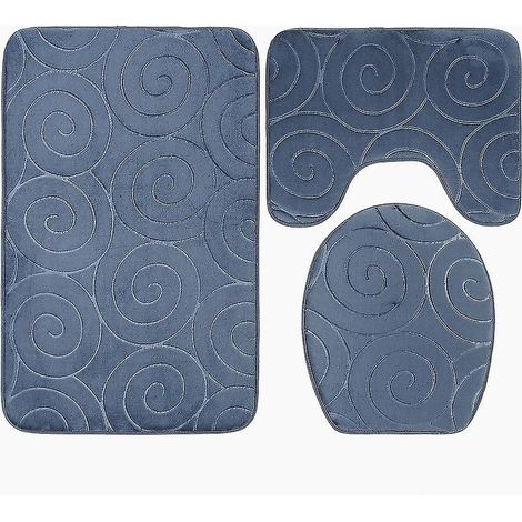 Ensemble de tapis de bain gris antidérapant 3 pièces avec tapis contour et tapis de toilette (1/3)