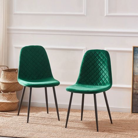 AINPECCA 2X Green Dining Chairs Velvet Padded Seat Metal Legs Kitchen Home Office UK