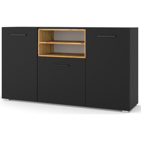 Commode de rangement Meuble Sideboard Noir mat Anette 151x86x44cm (L xHxP) design moderne de haute qualité