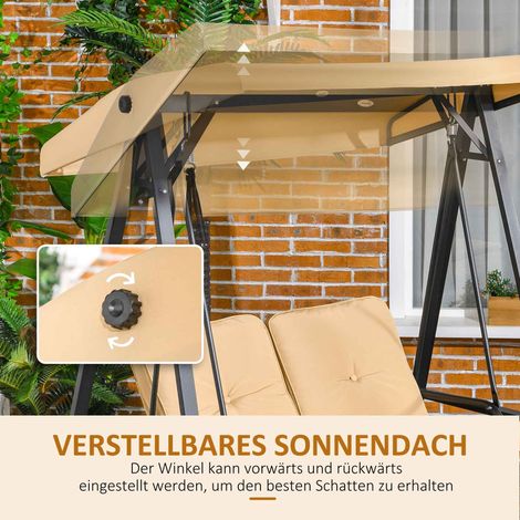 Balancelle suspendue 2 places pour jardin avec store inclinable, capacité 220 kg, dimensions 145x116x172 cm, teinte beige (1/4)