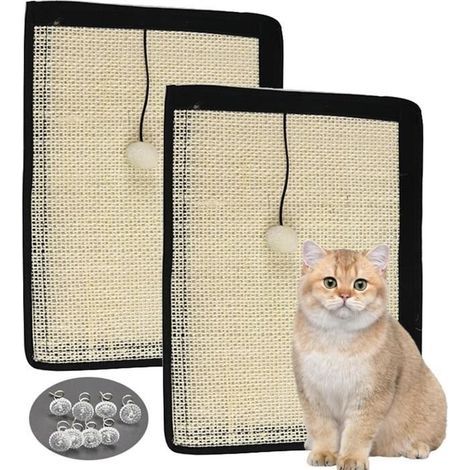 2-teiliges Katzenkratzmatten-Set, Sisal-Kratzmatte, klebbar, 40 x 30 cm, Katzenkratzmatte mit Bällen (1/4)