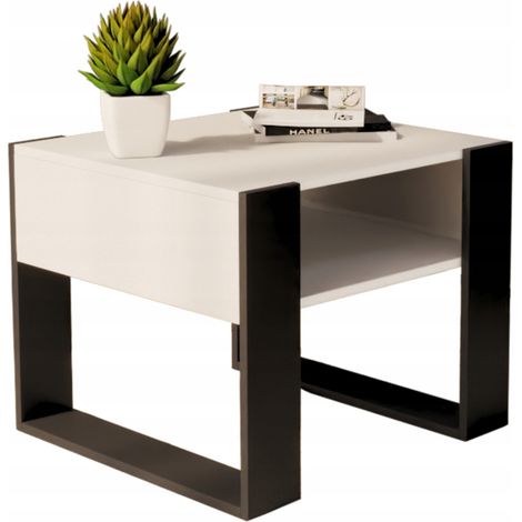 Mesa de centro blanca de 55x55 cm, estilo retro, tipo loft. (1/5)
