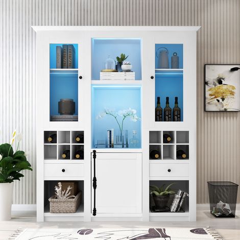 Vitrina LED blanca 143 x 45,5 x 170 cm con almacenaje y puertas acrílicas DESVIAE (1/5)