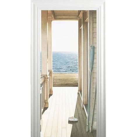 2 Pcs 3D Sticker de Porte Trompe l'Oeil Effect Auto-Adhésif Amovible Autocollant pour Décor Cuisine Chambre Salle de Bain Mur