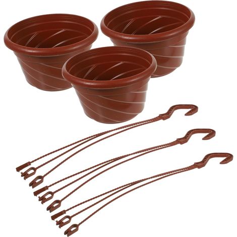 FRCOLOR Lot de 3 pots fleurs suspendus en plastique épais rouge, pour balcon et jardin, avec crochet (1/5)