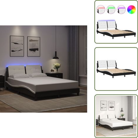 Cadre de lit avec LED sans matelas noir et blanc 140x190 cm - Lit Plateforme - Lit Design - Lit Moderne - Cadre Lit - Tête De Lit Rembourrée (1/5)