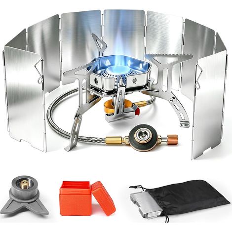 3500W Portable Gas Camping Stove Burner With Adapter and Windshield, Foldable Camping Stove with Piezo Ignition for Hiking/Trekking/Barbecue (1/5)
