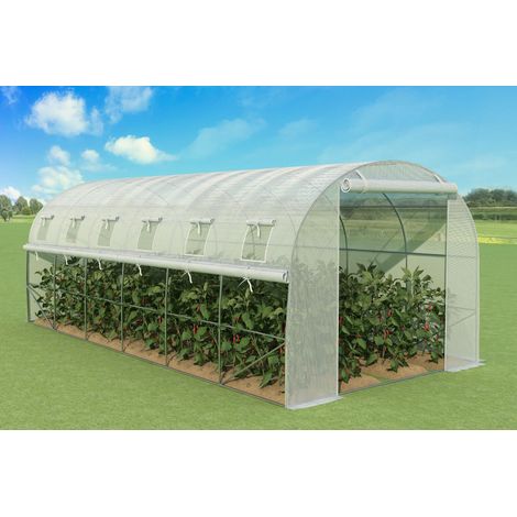 Serre de jardin tunnel 18 m² en acier galvanisé haute qualité - 6 x 3 x 2 m