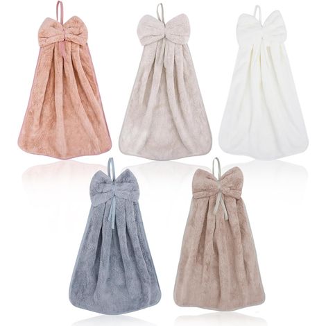 Ensemble de serviettes avec boucles de suspension, en polaire microfibre corail, convenant à la salle de bain et à la cuisine, moelleuses. (1/4)