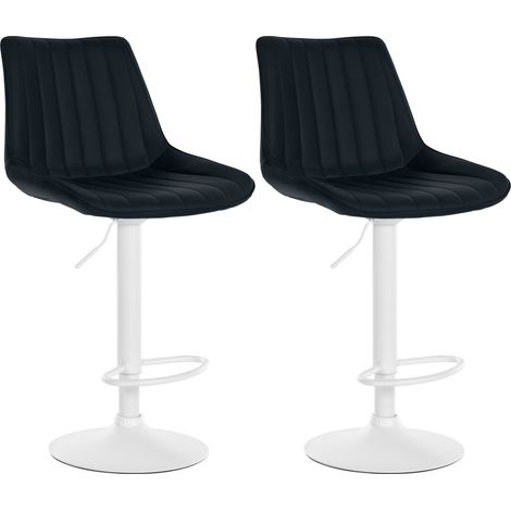 Juego de 2 taburetes de bar regulables en altura Asiento giratorio 360° de PVC negro Costura vertical Pie de metal blanco 100004425 (1/5)