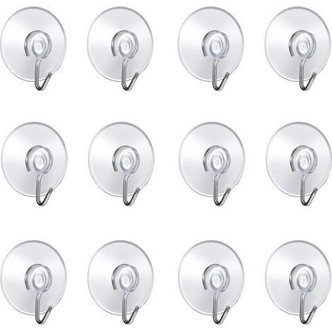Lot de 12 Crochet Muraux avec Ventouse d'Aspiration,Petites Ventouses Plastiques avec Crochet Ronde pour Salle de Bains et Cuisine (Lot de 12 pcs ventouse) (1/4)