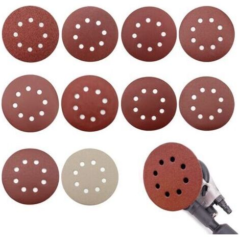 Disque de Ponçage 100pcs, Disques Abrasifs 125 mm, Grain 80/180/240/400/800/1000/1200/1500/2000/3000, pour ponceuses orbitales aléatoires, Idéal pour Poncer, Polir, Dérouiller (8 trous)