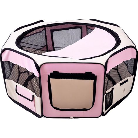 Parc pliable pour chiens et chats, parc portable pour petits animaux, tissu Oxford imperméable, Ø90 x 41 cm, rose