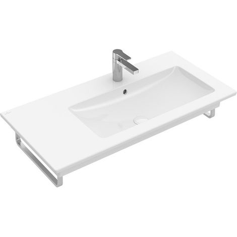 Plans de toilette, 1000 x 500 mm, Rectangulaire, pour robinetterie murale, sans troude robinetterie,avec trop-plein, En porcelaine sanitaire, cuve à droite
