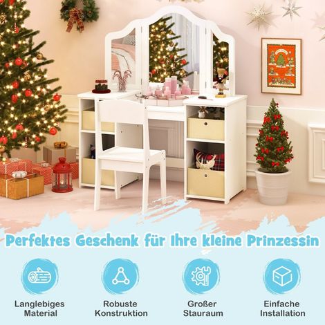 2 in 1 schminktisch fur kinder mit abnehmbarem spiegel und stauraum