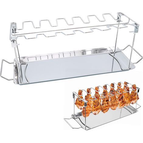 Support Poulet, Acier Inoxydable Barbecue Pliable pour 14 Cuisses, Accessoire Barbecue pour Four, Gril de Terrain (1/5)